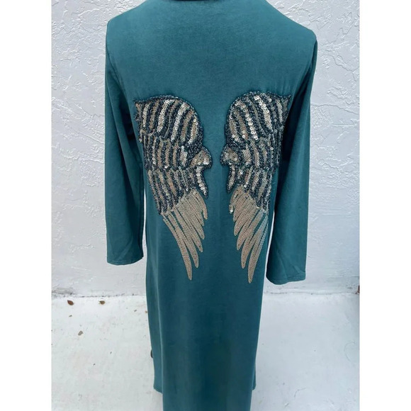 Unbranded Womens Wings In The Back Caftan Velvet Green Sz Medium to Large - Picture 6 of 11